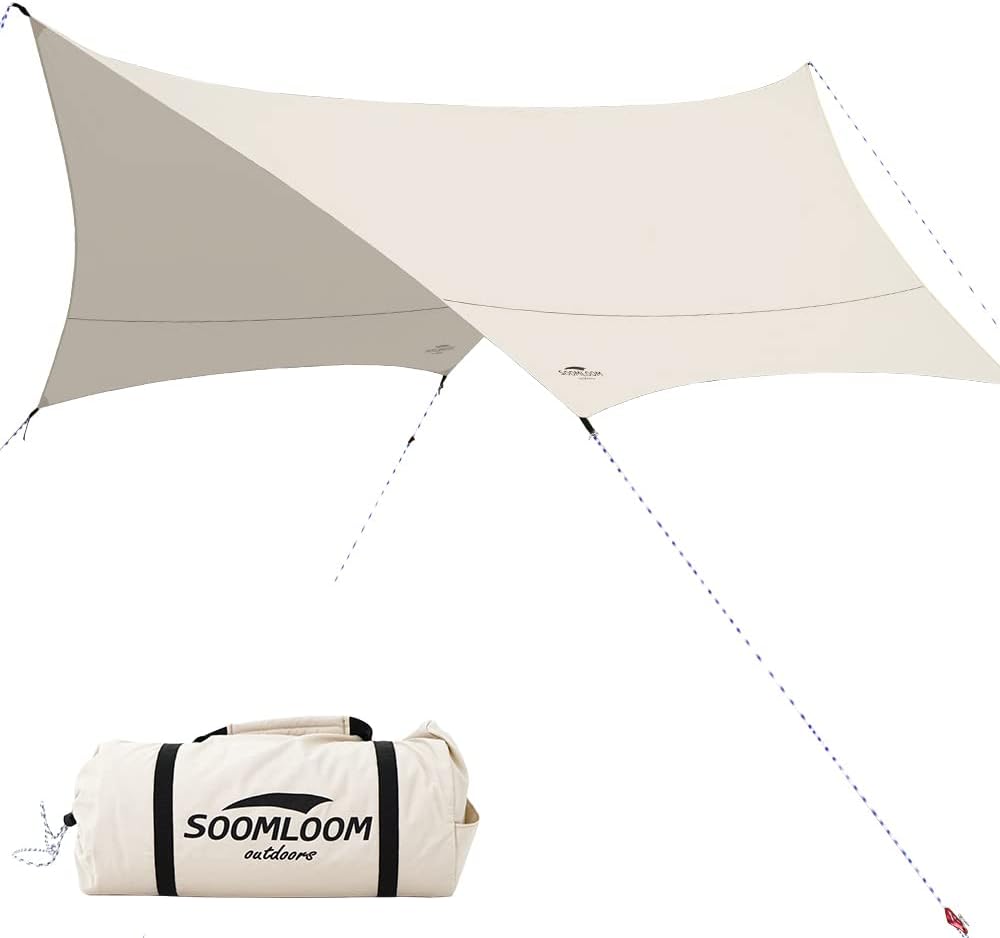 Soomloomヘキサタープ4.2mx4.1m 焚き火可 ポリコットンTC ファイアプレイス 遮熱性/耐火性/耐水性優れ カーキ サンシェード アウトドア